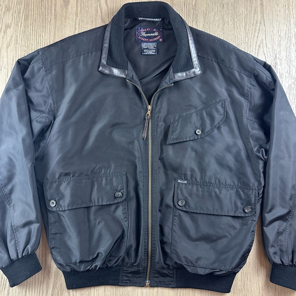 Vintage 90s Utility Bomber Jacket Black Boxy Minimalist Faconnable M